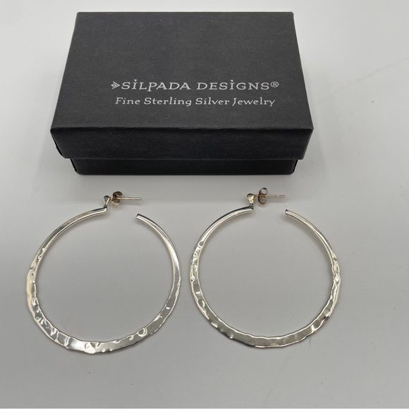 Silpada Sterling Silver Hammered Textured Large 2" Hoop Post Earrings P1287 - Picture 1 of 5